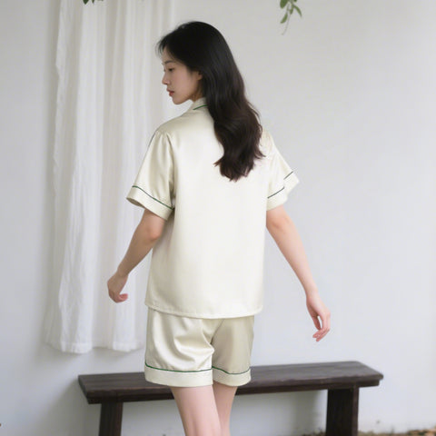 Women's Short Sleeve Silk Pajamas Set, 100% Mulberry Silk, 19 Momme Luxury Shorts & Shirt for Nightwear and Loungewear