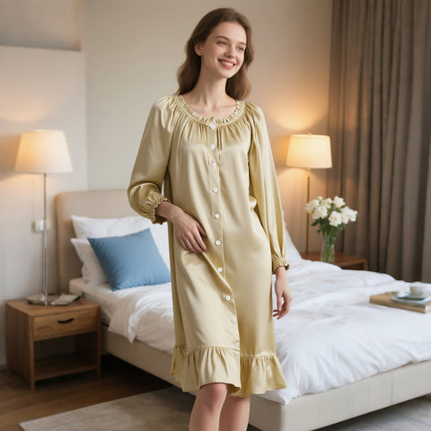 100% Mulberry Silk Nightgown for Women – Loose Fit Luxury Sleepwear, All-Season Silk Loungewear Gift