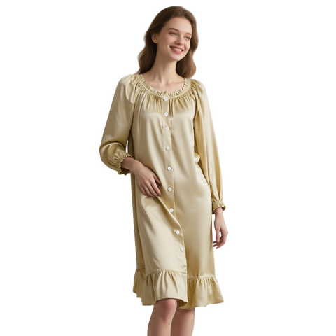 100% Mulberry Silk Nightgown for Women – Loose Fit Luxury Sleepwear, All-Season Silk Loungewear Gift