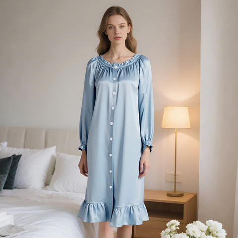 100% Mulberry Silk Nightgown for Women – Loose Fit Luxury Sleepwear, All-Season Silk Loungewear Gift
