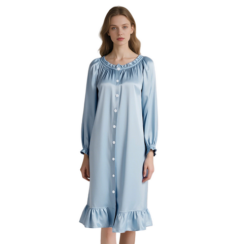100% Mulberry Silk Nightgown for Women – Loose Fit Luxury Sleepwear, All-Season Silk Loungewear Gift