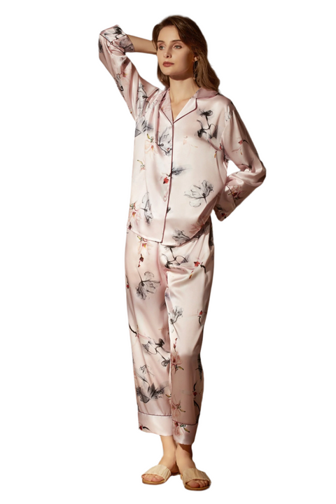 Tranquility Series Women's Silk Pajamas Set 100% Mulberry Silk Solid Colors Button Front 2 Piece Silk PJ Set