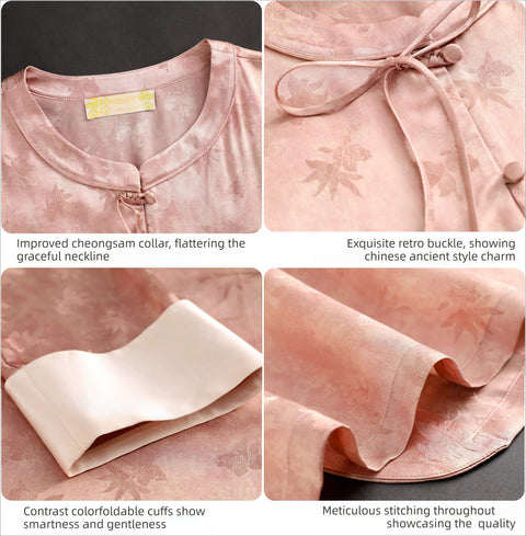 Women's New Chinese Style Silk Blend Jacquard Pajama Set with Imperial-Inspired Design