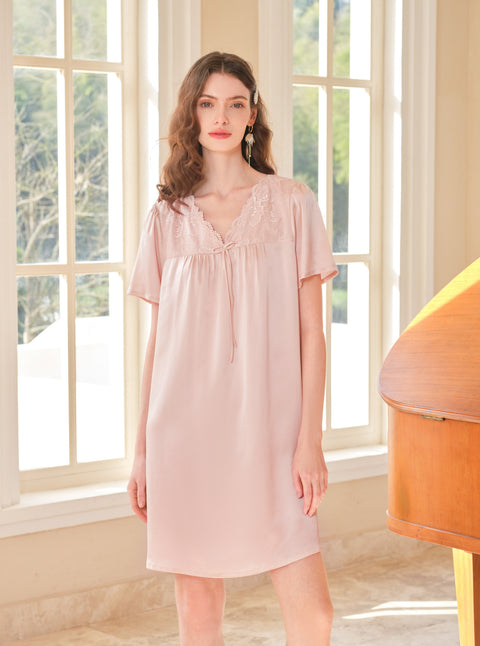 100% Mulberry Silk Nightgown Sweet Lace Silk Charm for Fashion-Forward Home Comfort (Clearance)