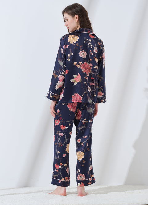 Le Silk Bouquet Women's 100% Silk Pajama Set Floral Patterns