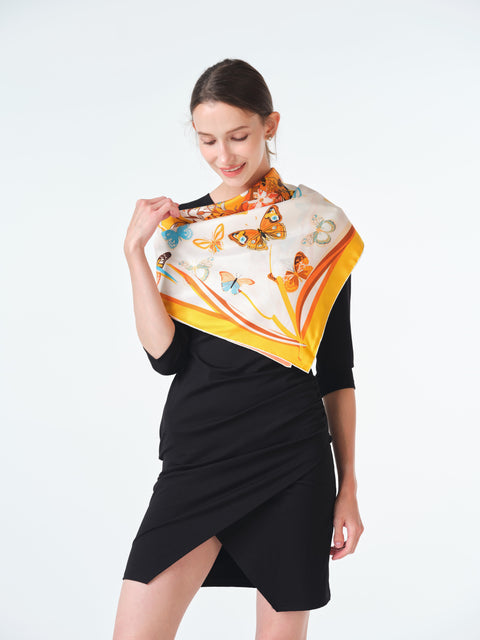 Double Sided Print Silk Scarf Apricot Yellow