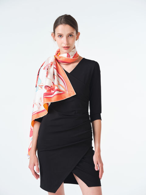 Double Sided Print Silk Scarf Apricot Yellow
