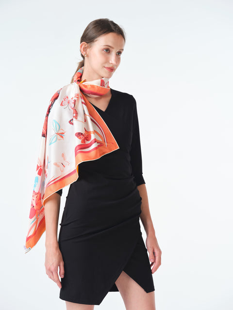 Double Sided Print Silk Scarf Apricot Yellow