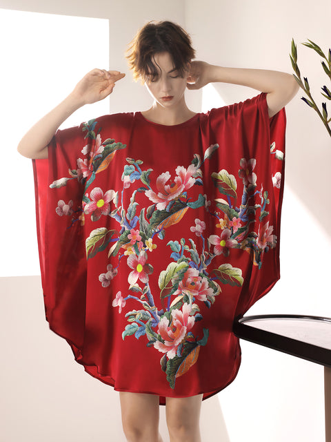 Seiden-Fledermauskleid im 2-in-1-Design, lang, ein exquisites Tunikakleid und luxuriöses Nachthemd