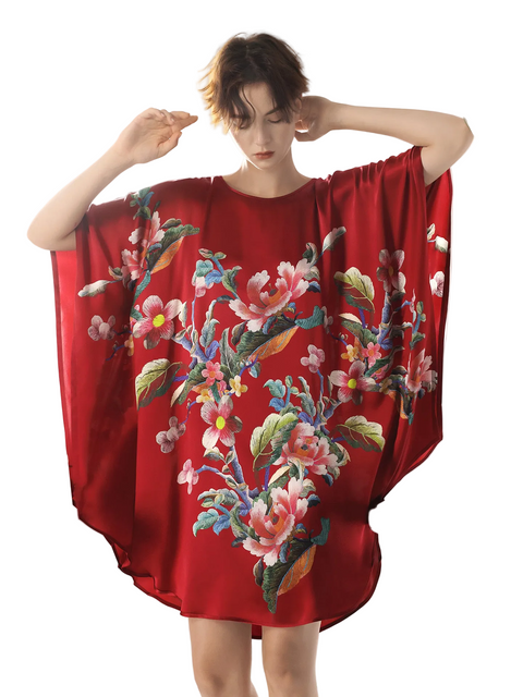 Seiden-Fledermauskleid im 2-in-1-Design, lang, ein exquisites Tunikakleid und luxuriöses Nachthemd
