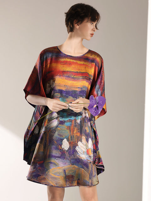 Seiden-Fledermauskleid im 2-in-1-Design, lang, ein exquisites Tunikakleid und luxuriöses Nachthemd