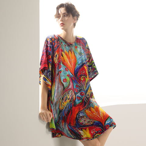 Seiden-Fledermauskleid im 2-in-1-Design, lang, ein exquisites Tunikakleid und luxuriöses Nachthemd