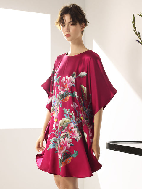 Seiden-Fledermauskleid im 2-in-1-Design, lang, ein exquisites Tunikakleid und luxuriöses Nachthemd