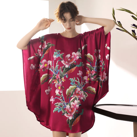 Seiden-Fledermauskleid im 2-in-1-Design, lang, ein exquisites Tunikakleid und luxuriöses Nachthemd