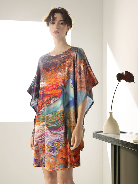 Seiden-Fledermauskleid im 2-in-1-Design, lang, ein exquisites Tunikakleid und luxuriöses Nachthemd