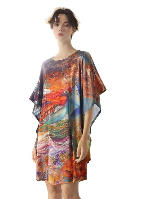 Seiden-Fledermauskleid im 2-in-1-Design, lang, ein exquisites Tunikakleid und luxuriöses Nachthemd