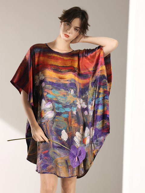 Seiden-Fledermauskleid im 2-in-1-Design, lang, ein exquisites Tunikakleid und luxuriöses Nachthemd