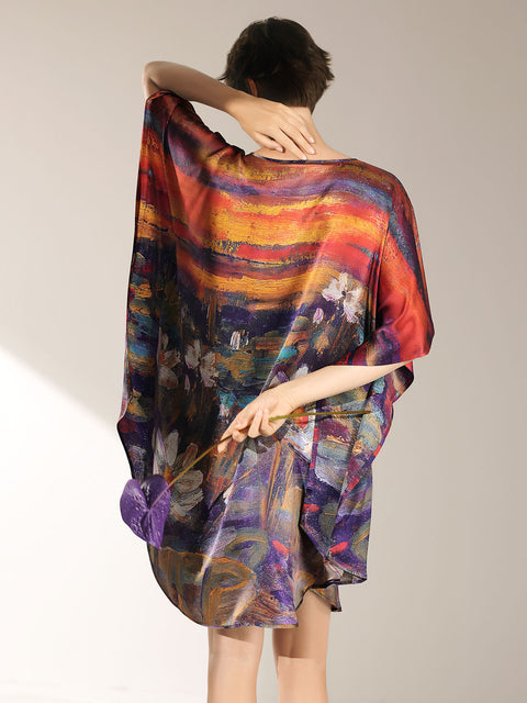 Seiden-Fledermauskleid im 2-in-1-Design, lang, ein exquisites Tunikakleid und luxuriöses Nachthemd