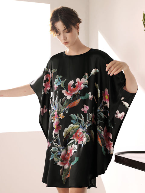 Seiden-Fledermauskleid im 2-in-1-Design, lang, ein exquisites Tunikakleid und luxuriöses Nachthemd