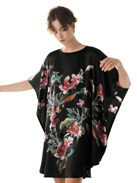 Seiden-Fledermauskleid im 2-in-1-Design, lang, ein exquisites Tunikakleid und luxuriöses Nachthemd