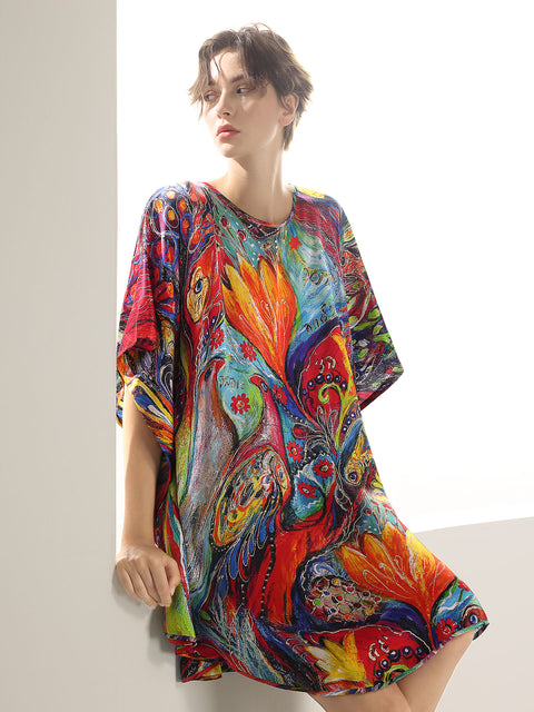 Seiden-Fledermauskleid im 2-in-1-Design, lang, ein exquisites Tunikakleid und luxuriöses Nachthemd