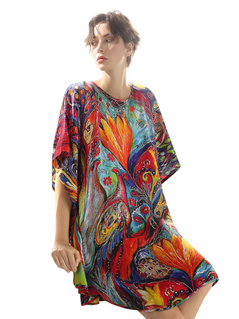Seiden-Fledermauskleid im 2-in-1-Design, lang, ein exquisites Tunikakleid und luxuriöses Nachthemd