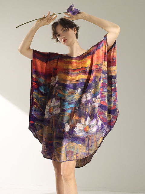 Seiden-Fledermauskleid im 2-in-1-Design, lang, ein exquisites Tunikakleid und luxuriöses Nachthemd