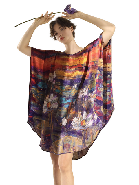 Seiden-Fledermauskleid im 2-in-1-Design, lang, ein exquisites Tunikakleid und luxuriöses Nachthemd
