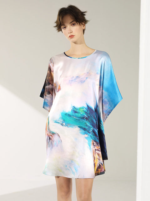 Seiden-Fledermauskleid im 2-in-1-Design, lang, ein exquisites Tunikakleid und luxuriöses Nachthemd