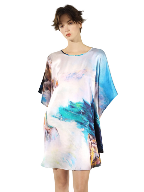 Seiden-Fledermauskleid im 2-in-1-Design, lang, ein exquisites Tunikakleid und luxuriöses Nachthemd