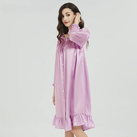 100% Mulberry Silk Nightgown for Women – Loose Fit Luxury Sleepwear, All-Season Silk Loungewear Gift