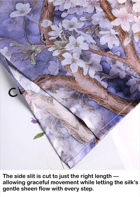 100% Mulberry Silk 19 Momme Premium-Weight Belted Dress for Women – Artistic Print Sleepwear & Loungewear, One-Size Gift