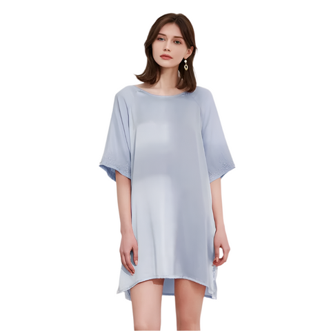 Ginell Women's 100% Silk Nightgown Short Sleeve Shirt Casual Dress and Night Shirt Lace, Silk Sleep Shirt