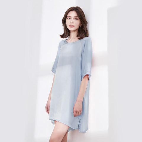 Ginell Women's 100% Silk Nightgown Short Sleeve Shirt Casual Dress and Night Shirt Lace, Silk Sleep Shirt