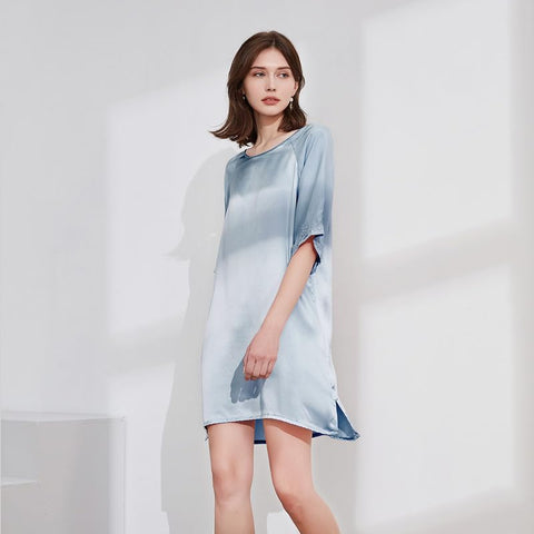 Ginell Women's 100% Silk Nightgown Short Sleeve Shirt Casual Dress and Night Shirt Lace, Silk Sleep Shirt