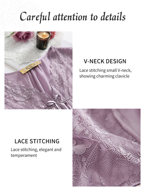100% Mulberry Silk Nightgown Sweet Lace Silk Charm for Fashion-Forward Home Comfort (Clearance)
