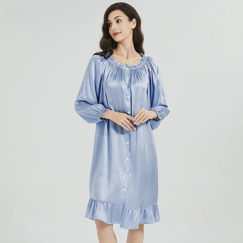 100% Mulberry Silk Nightgown for Women – Loose Fit Luxury Sleepwear, All-Season Silk Loungewear Gift