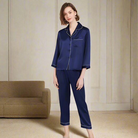 Tranquility Series Women's Silk Pajamas Set 100% Mulberry Silk Solid Colors Button Front 2 Piece Silk PJ Set