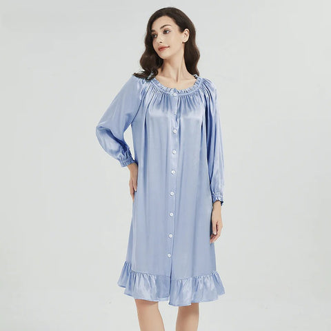 100% Mulberry Silk Nightgown for Women – Loose Fit Luxury Sleepwear, All-Season Silk Loungewear Gift