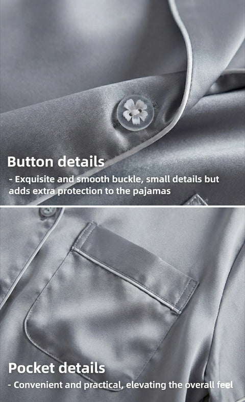 Tranquility Series Women's Silk Pajamas Set 100% Mulberry Silk Solid Colors Button Front 2 Piece Silk PJ Set