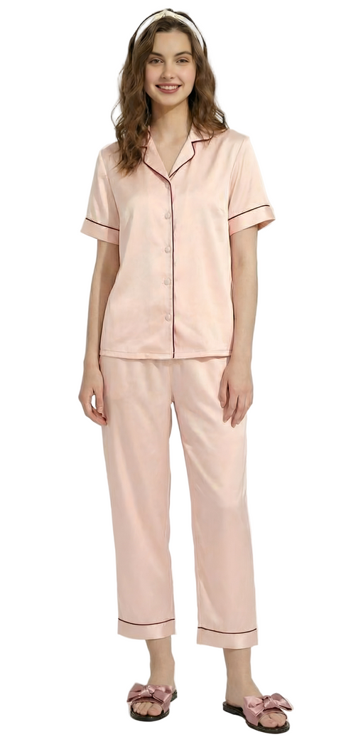 Tranquility Series Women's Silk Pajamas Set 100% Mulberry Silk Solid Colors Button Front 2 Piece Silk PJ Set