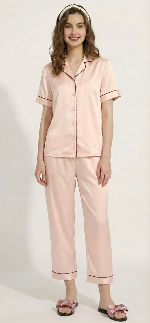 Tranquility Series Women's Silk Pajamas Set 100% Mulberry Silk Solid Colors Button Front 2 Piece Silk PJ Set