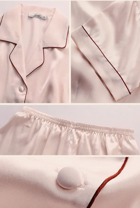 Tranquility Series Women's Silk Pajamas Set 100% Mulberry Silk Solid Colors Button Front 2 Piece Silk PJ Set