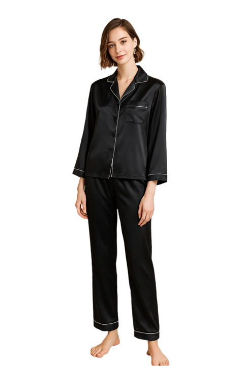 Tranquility Series Women's Silk Pajamas Set 100% Mulberry Silk Solid Colors Button Front 2 Piece Silk PJ Set