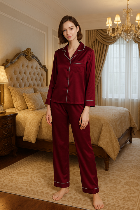 Tranquility Series Women's Silk Pajamas Set 100% Mulberry Silk Solid Colors Button Front 2 Piece Silk PJ Set