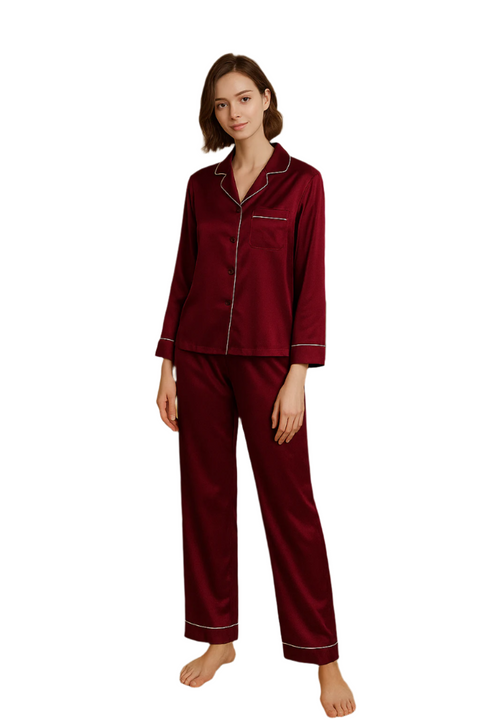 Tranquility Series Women's Silk Pajamas Set 100% Mulberry Silk Solid Colors Button Front 2 Piece Silk PJ Set