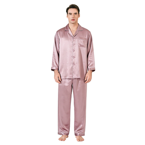 Men's Heavyweight Silk Pajamas, 22 Momme 100% Mulberry Silk Set, Long Sleeve Luxury Sleepwear for Men
