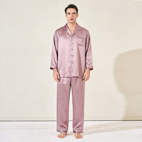 Men's Heavyweight Silk Pajamas, 22 Momme 100% Mulberry Silk Set, Long Sleeve Luxury Sleepwear for Men