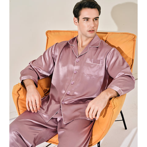 Men's Heavyweight Silk Pajamas, 22 Momme 100% Mulberry Silk Set, Long Sleeve Luxury Sleepwear for Men