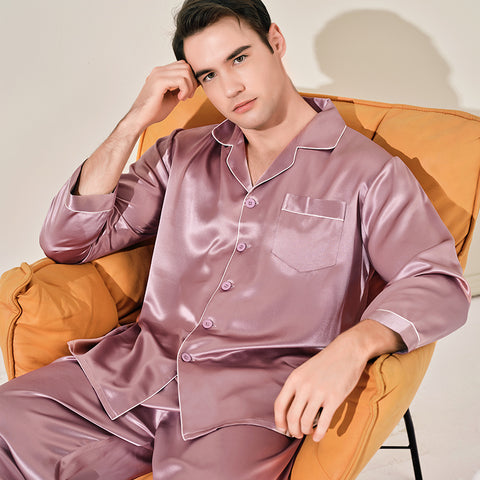 Men's Heavyweight Silk Pajamas, 22 Momme 100% Mulberry Silk Set, Long Sleeve Luxury Sleepwear for Men